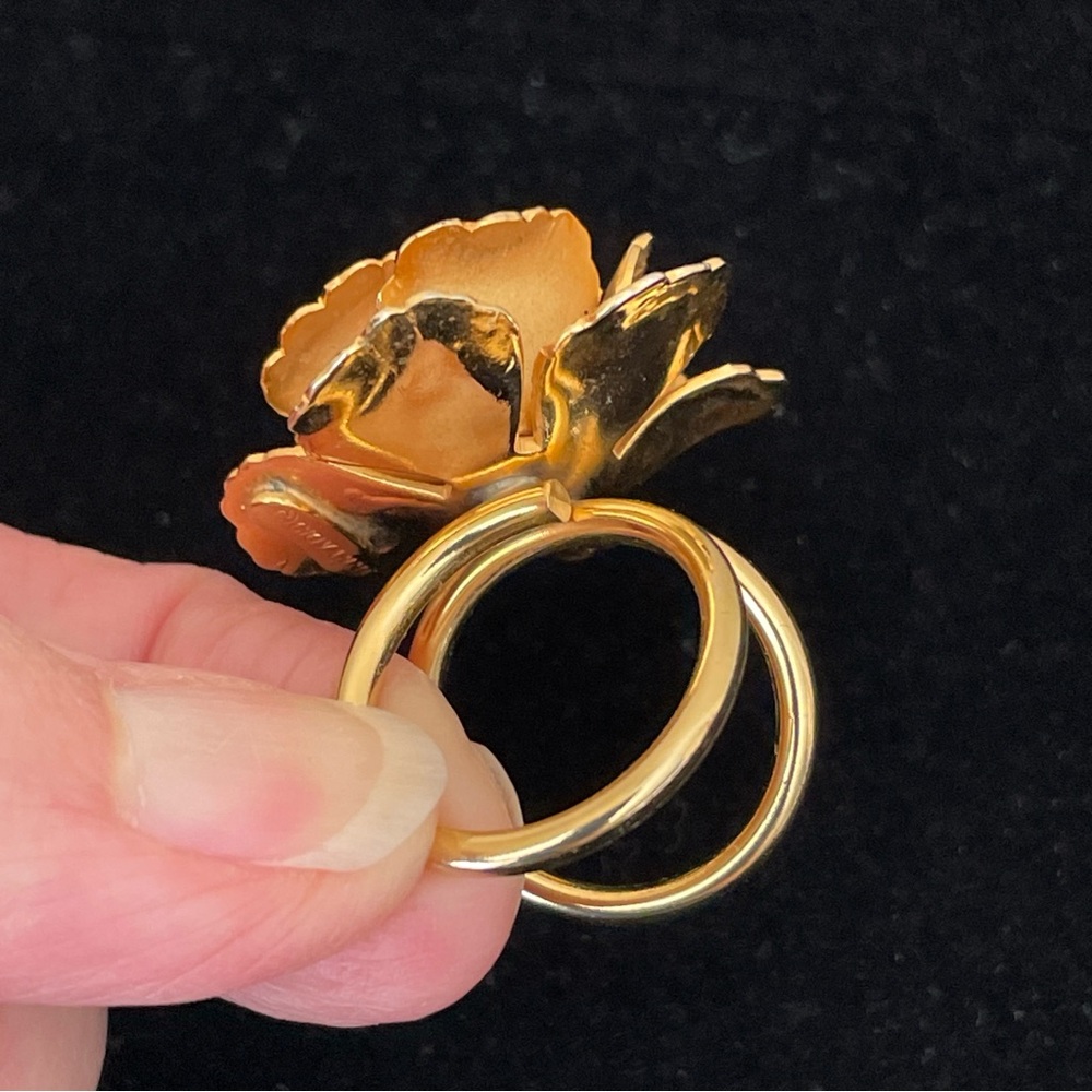 Giovanni Vintage Gold Tone Rose Cocktail Ring Pinky Ring Size 4.5 Statement - Picture 5 of 11